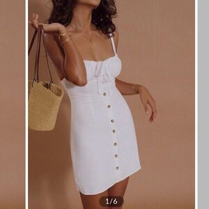 Linen button up white mini dress